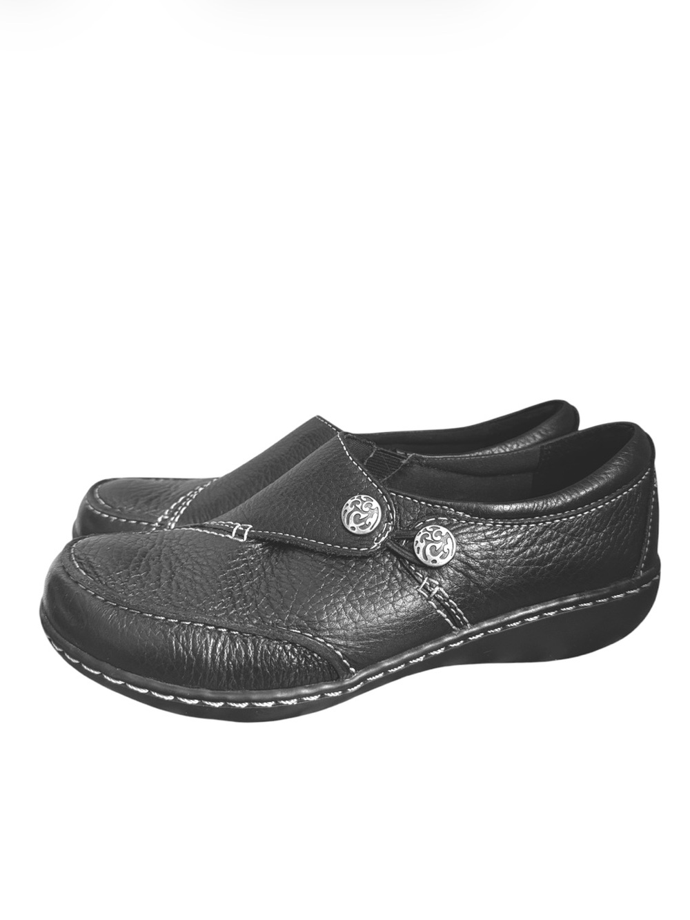 Clarks Ashland Lane Black Leather Slip On Loafer Shoes sz 6.5